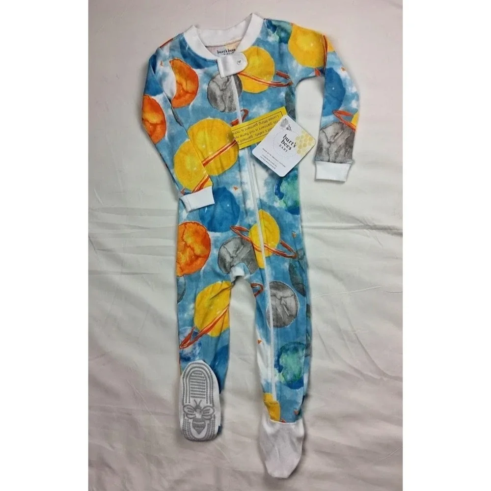 Burt's Bees Outer Space Planet Baby Boy Sleeper 12 Mos Organic Cotton Footed NWT